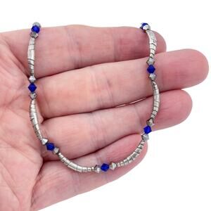Vintage Sterling Silver 925 Blue Crystal Beaded Necklace 15"
